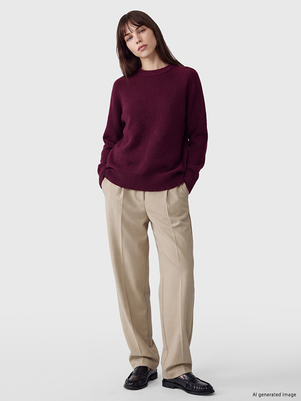 Bordo Bisiklet Yaka Oversize Kadın Triko Tunik-1