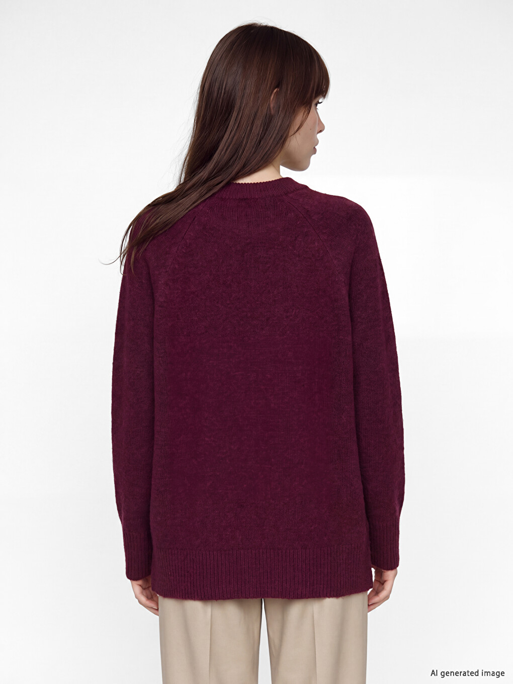 Bordo Bisiklet Yaka Oversize Kadın Triko Tunik-4