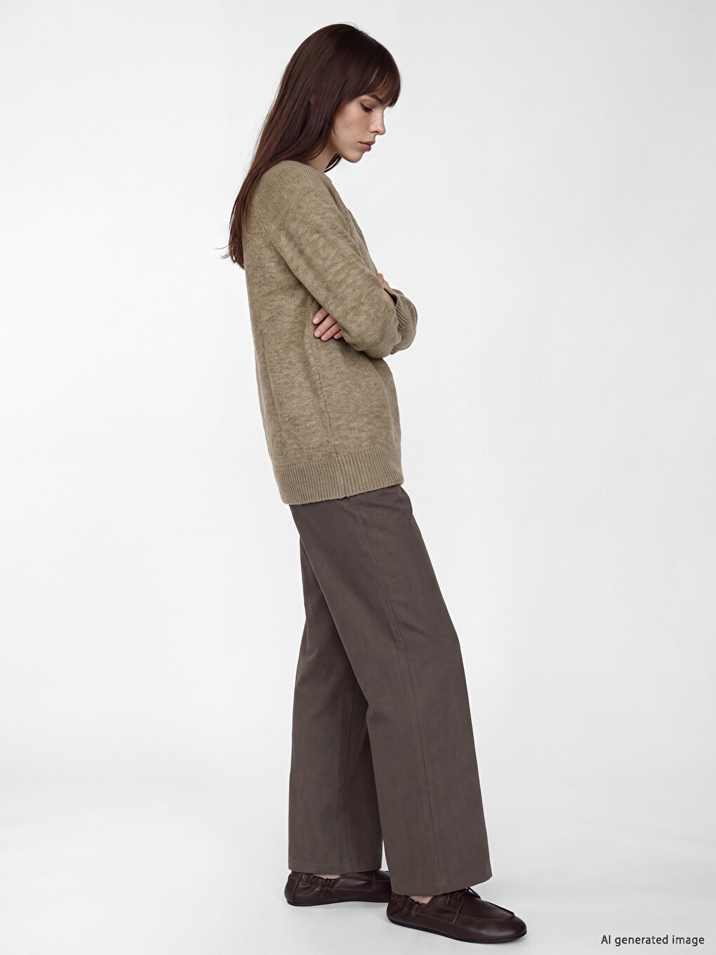 Kahverengi Bisiklet Yaka Oversize Kadın Triko Tunik-1