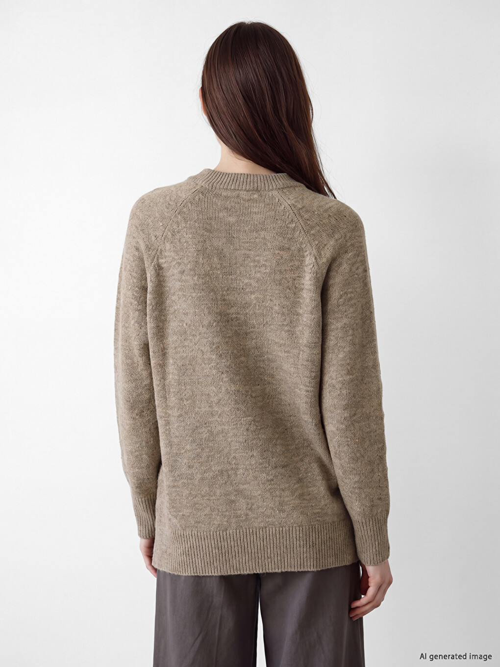 Kahverengi Bisiklet Yaka Oversize Kadın Triko Tunik-4