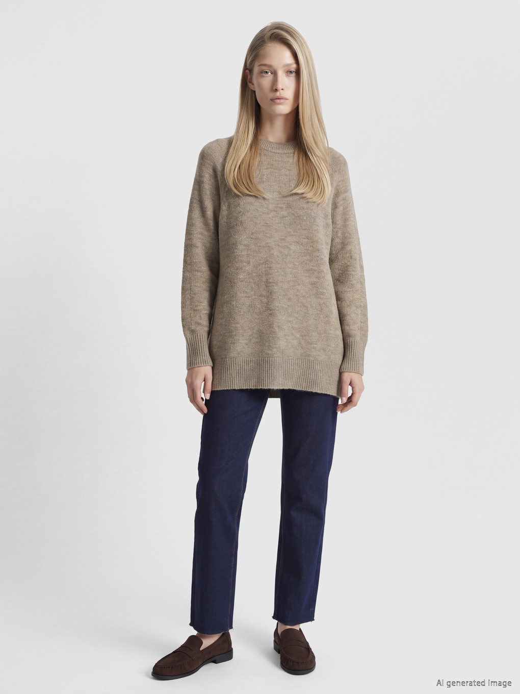 Crew Neck Oversize Women's Knitwear Tunic-1