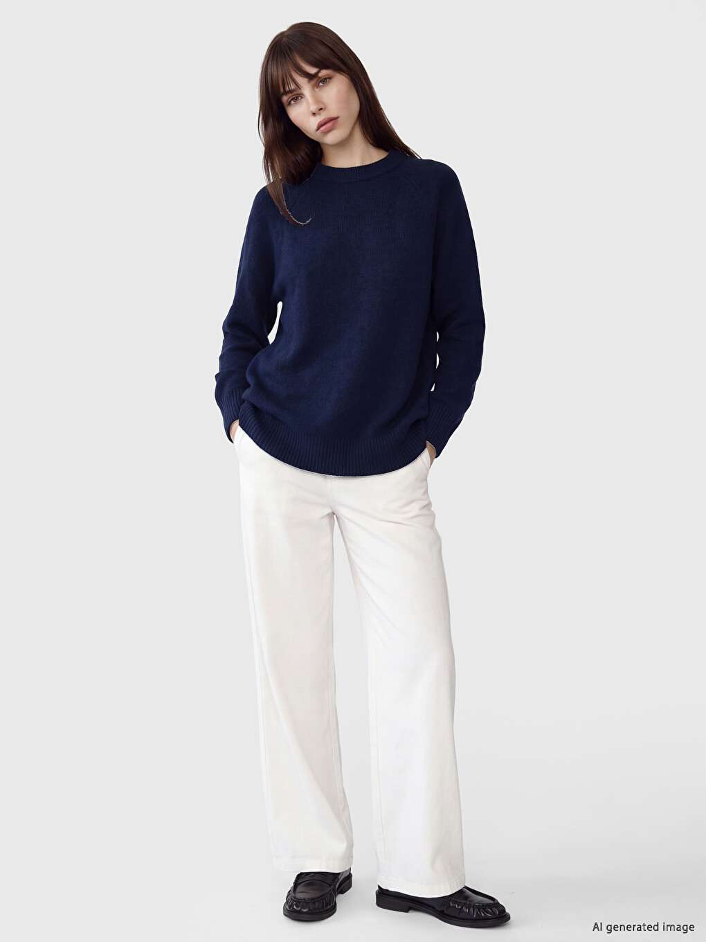 Lacivert Bisiklet Yaka Oversize Kadın Triko Tunik-1