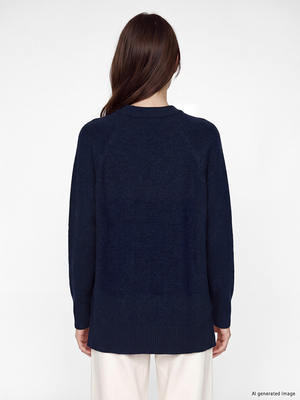 Lacivert Bisiklet Yaka Oversize Kadın Triko Tunik-4