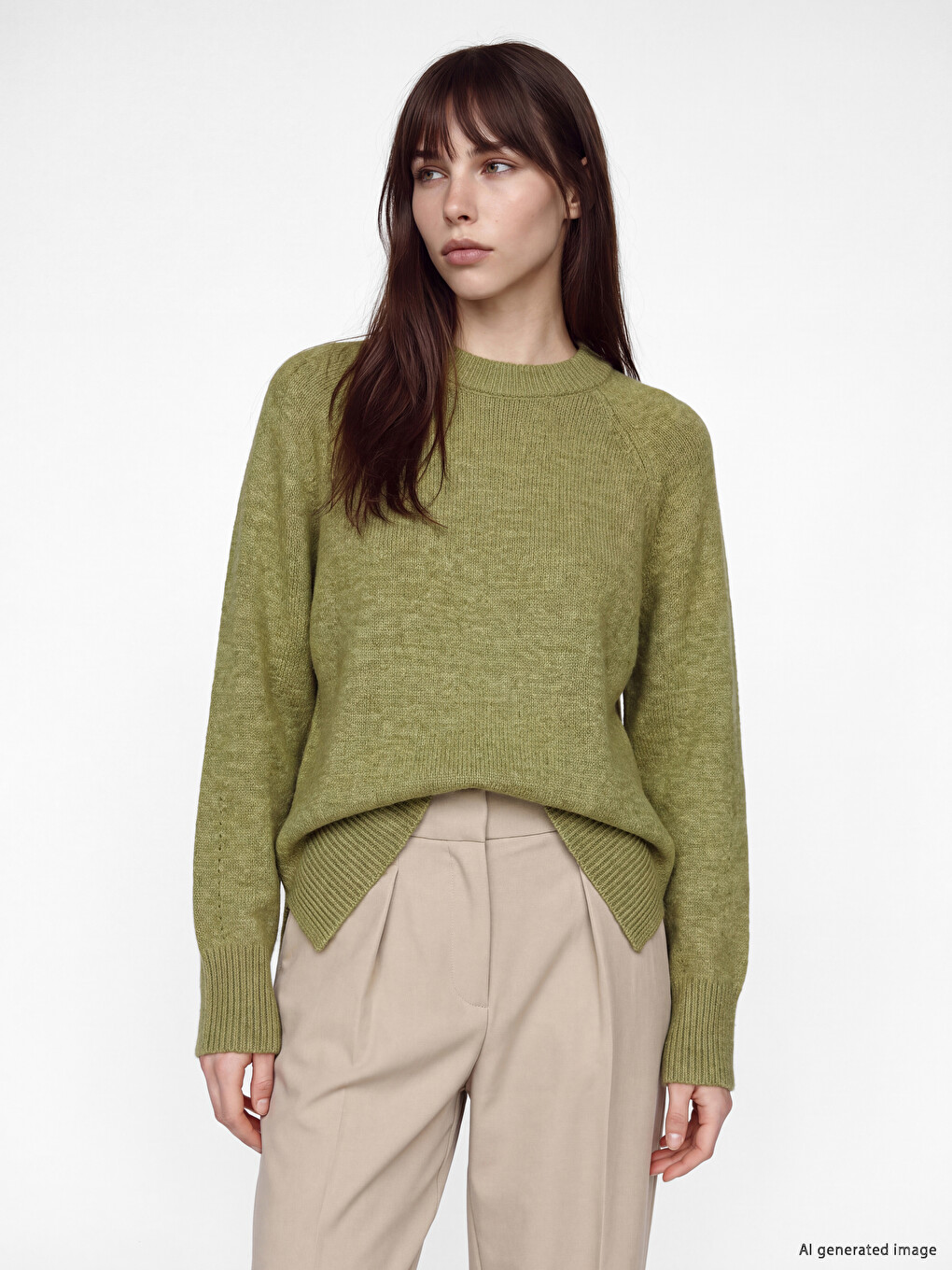 Yeşil Bisiklet Yaka Oversize Kadın Triko Tunik