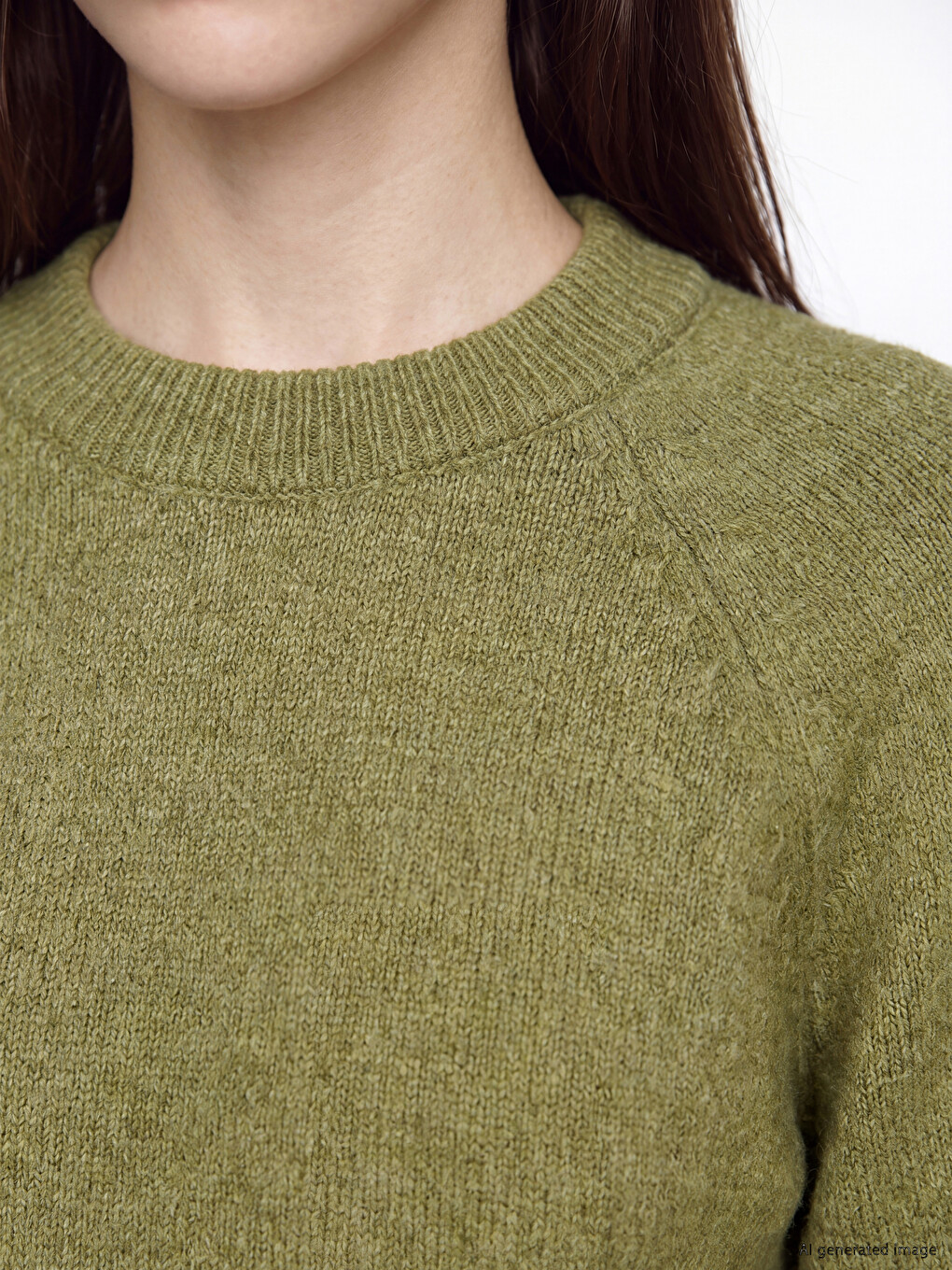Yeşil Bisiklet Yaka Oversize Kadın Triko Tunik-3