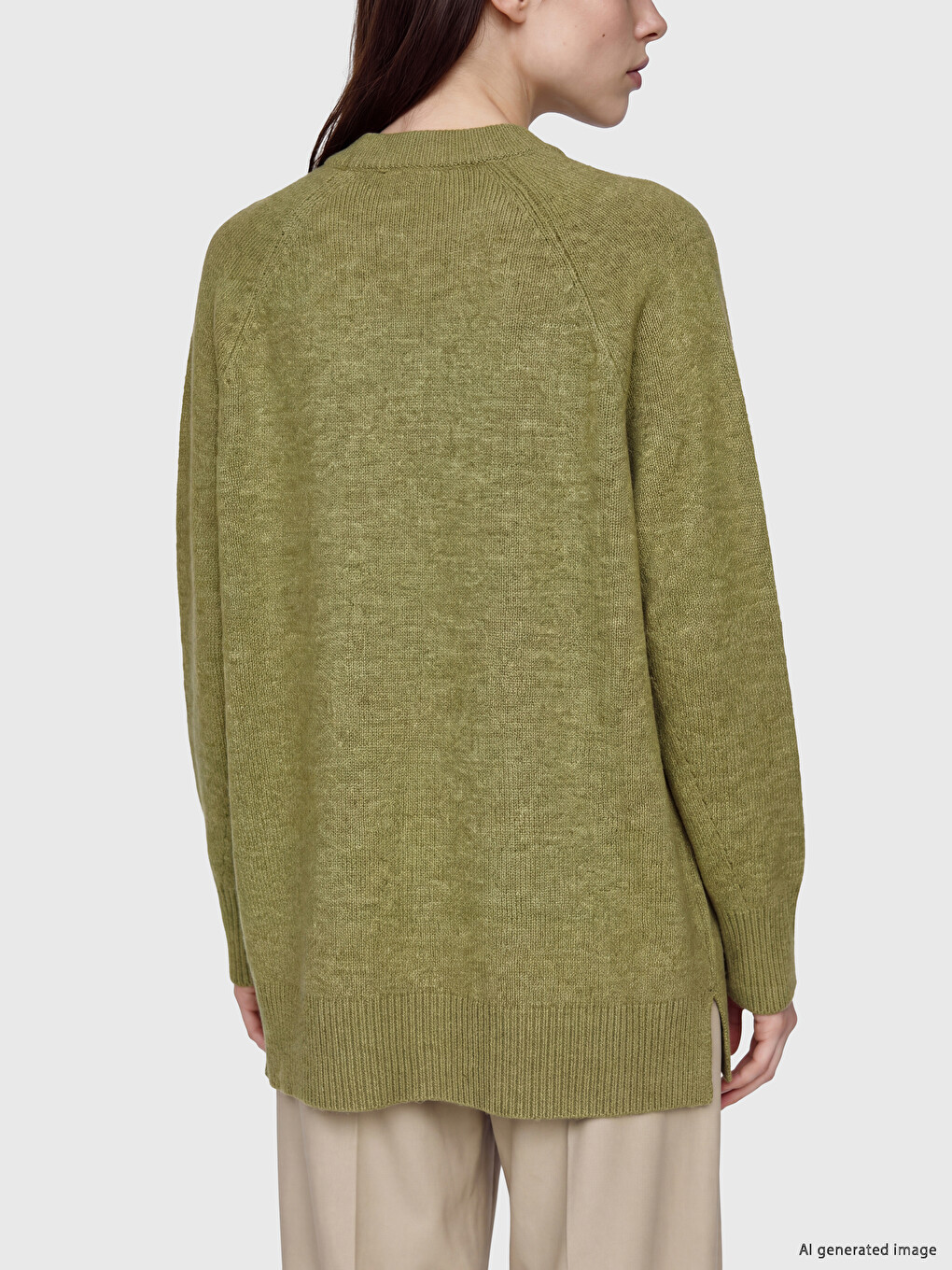 Yeşil Bisiklet Yaka Oversize Kadın Triko Tunik-4