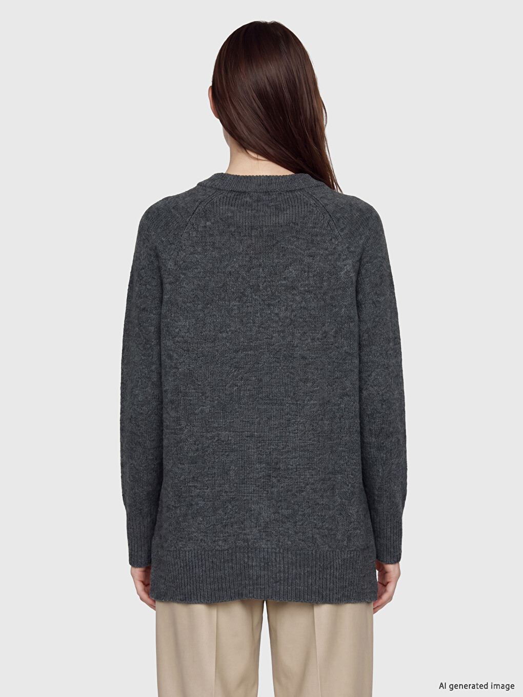Gri Bisiklet Yaka Oversize Kadın Triko Tunik-4