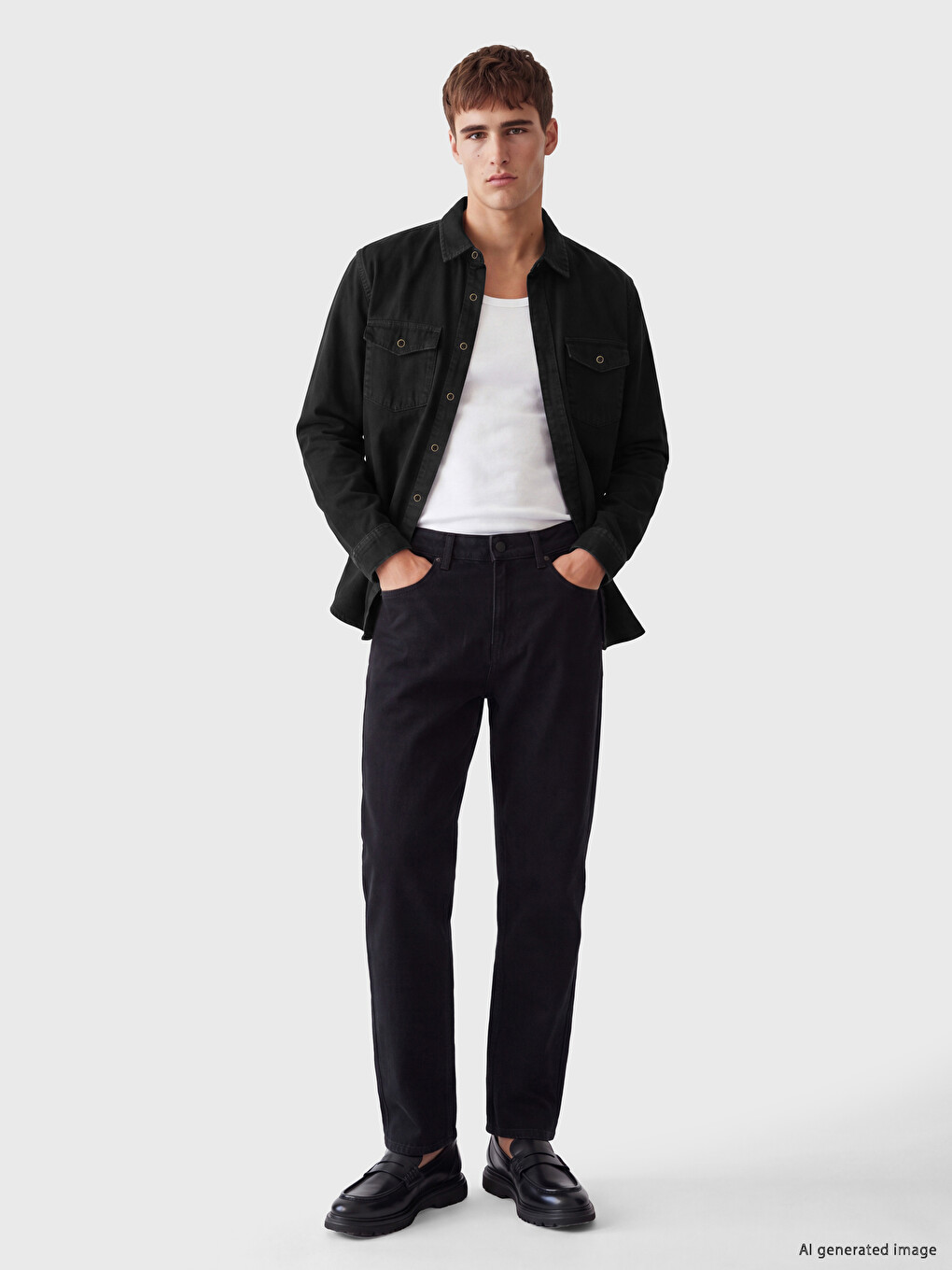 Siyah Regular Fit Erkek Jean Gömlek-1