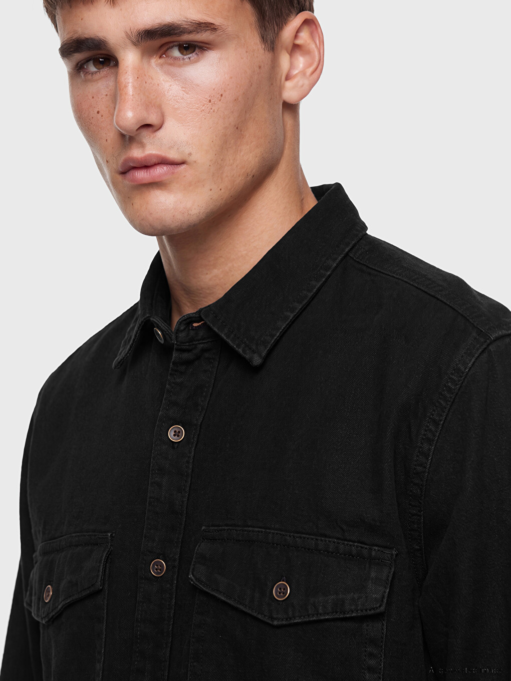 Siyah Regular Fit Erkek Jean Gömlek-2