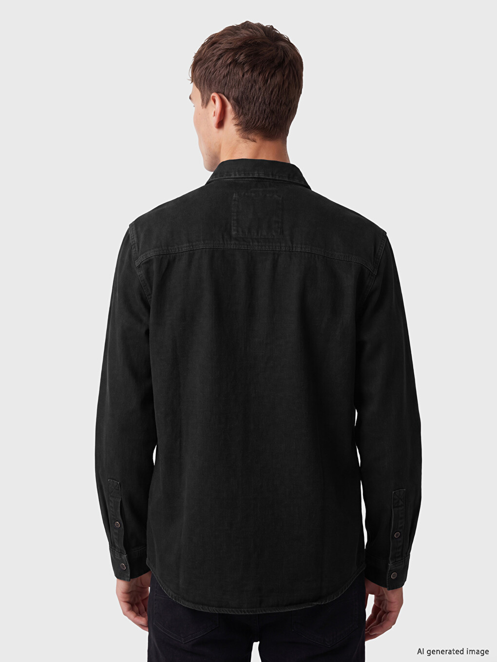 Siyah Regular Fit Erkek Jean Gömlek-3