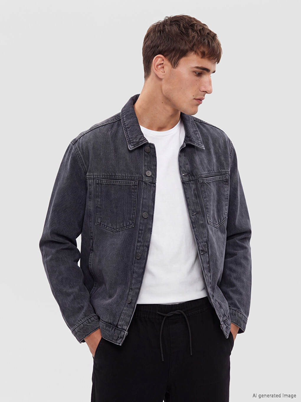 Gri Loose Fit Erkek Jean Ceket