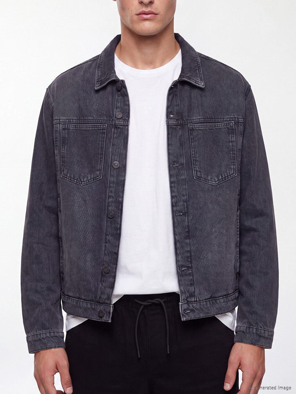 Gri Loose Fit Erkek Jean Ceket-2
