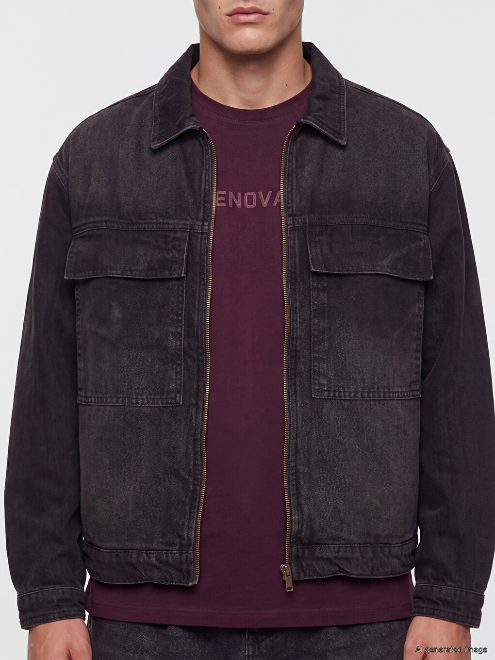 Siyah Loose Fit Erkek Jean Ceket-2