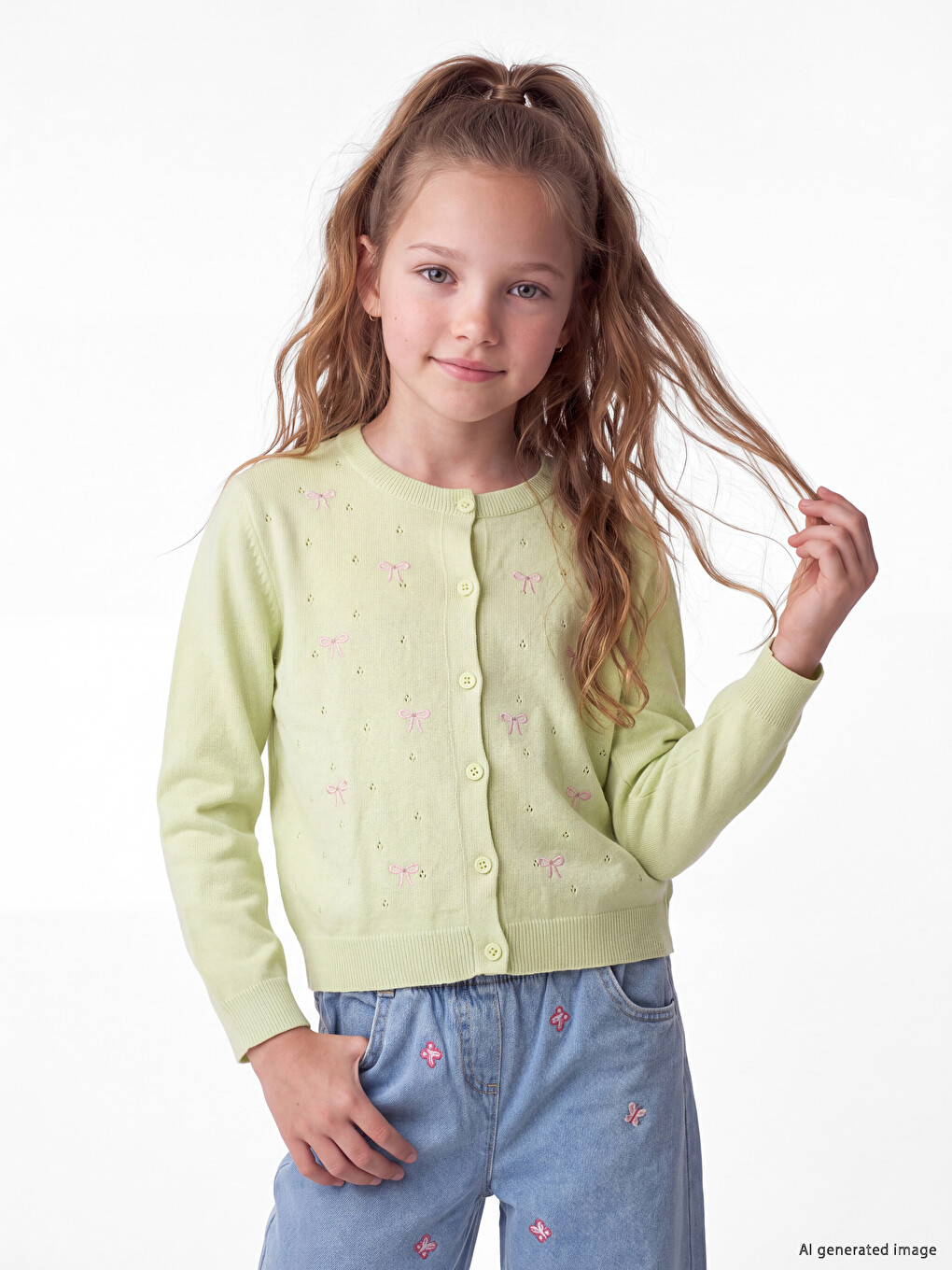 Crew Neck Girls' Knitwear Cardigan
