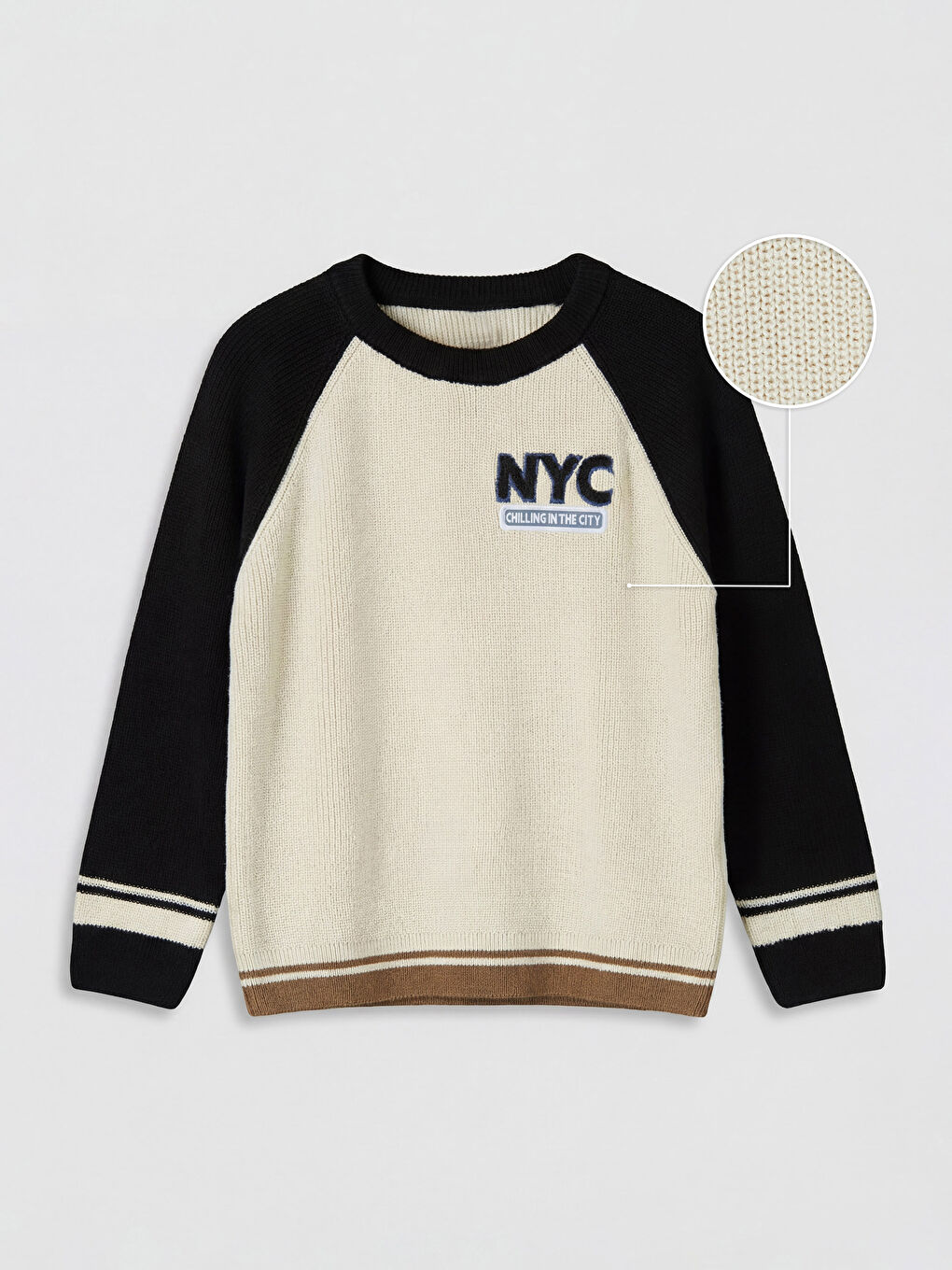 Siyah NYC Nakışlı Bisiklet Yaka Erkek Çocuk Triko Kazak