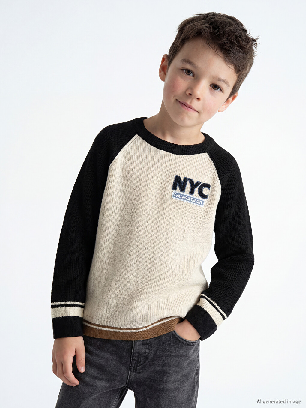 Nyc Embroidered Crew Neck Boys' Knitwear Sweater