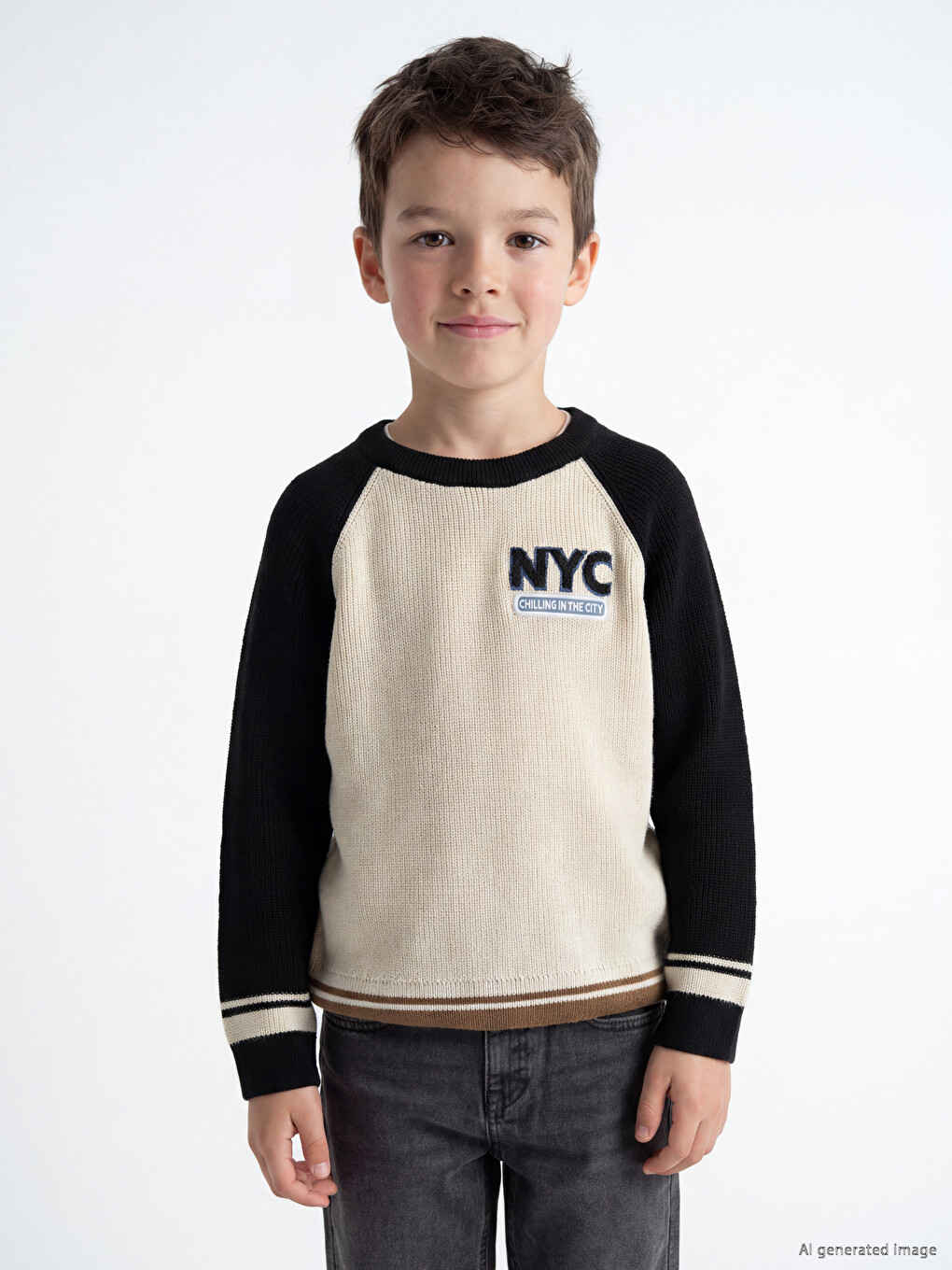 Nyc Embroidered Crew Neck Boys' Knitwear Sweater-1