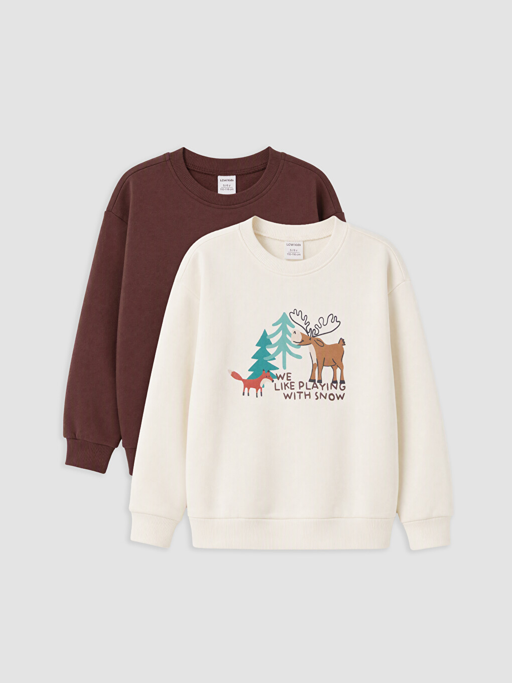 Kahverengi 2'li Baskılı Erkek Çocuk Kalın Sweatshirt