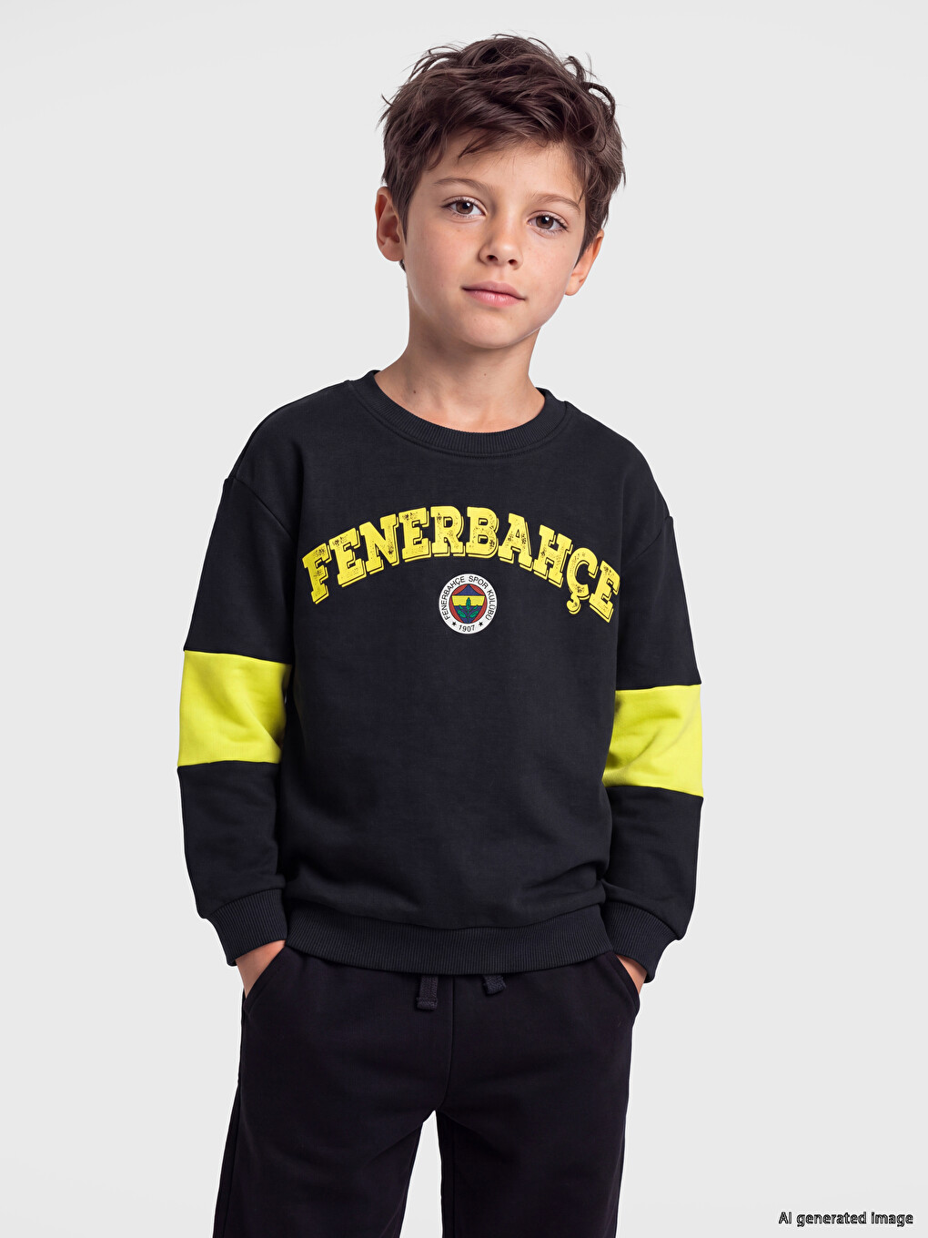 Lacivert Fenerbahçe Baskılı Erkek Çocuk Kalın Sweatshirt-1