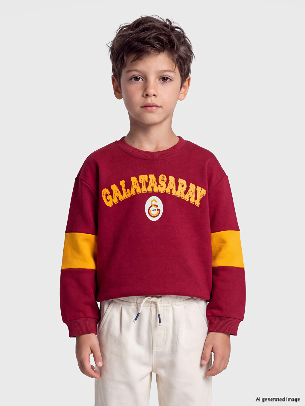 Kırmızı Galatasaray Baskılı Erkek Çocuk Kalın Sweatshirt-1