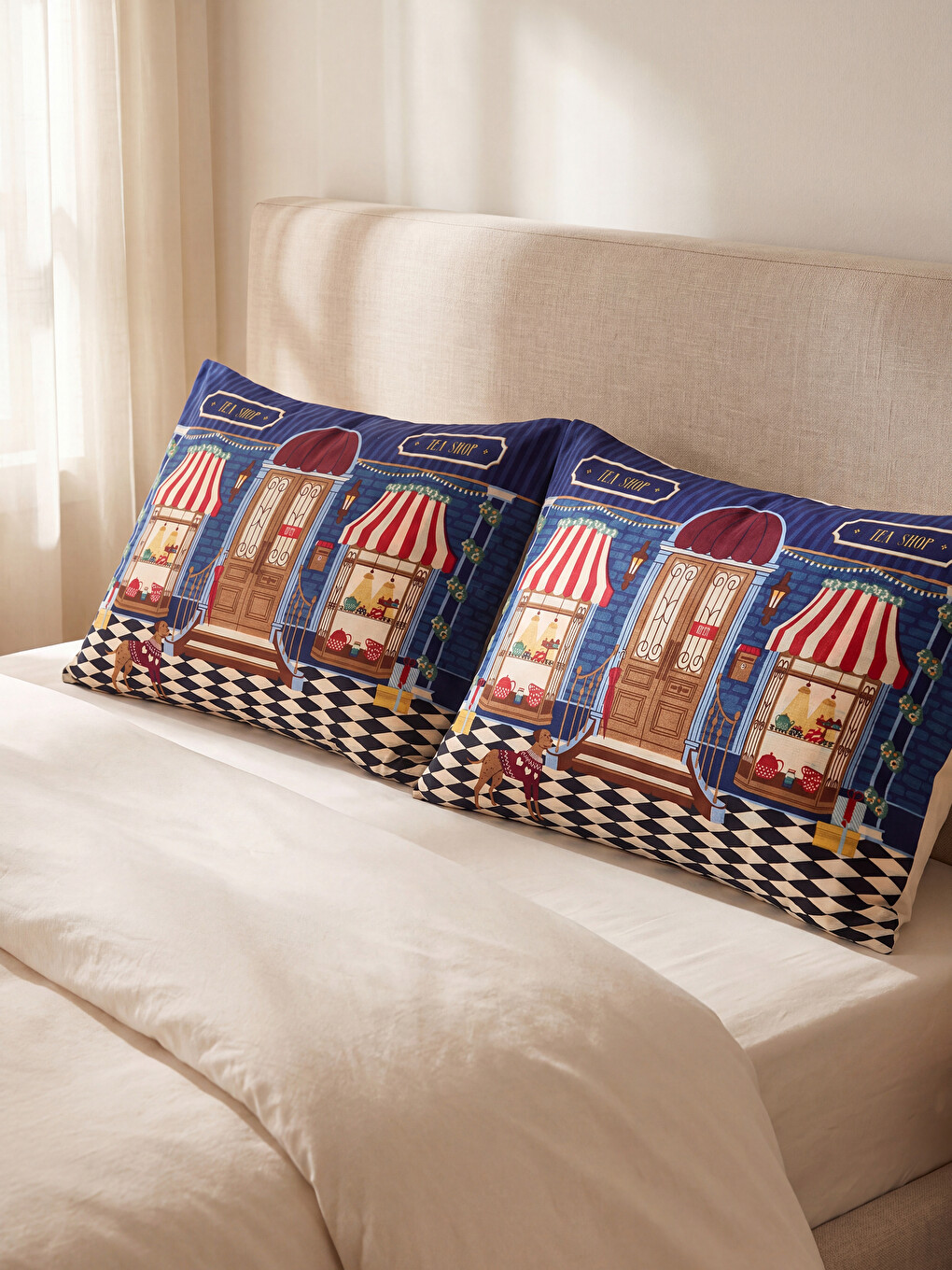 Lacivert Desenli Yastık Kılıfı 2'li 50x70 Cm