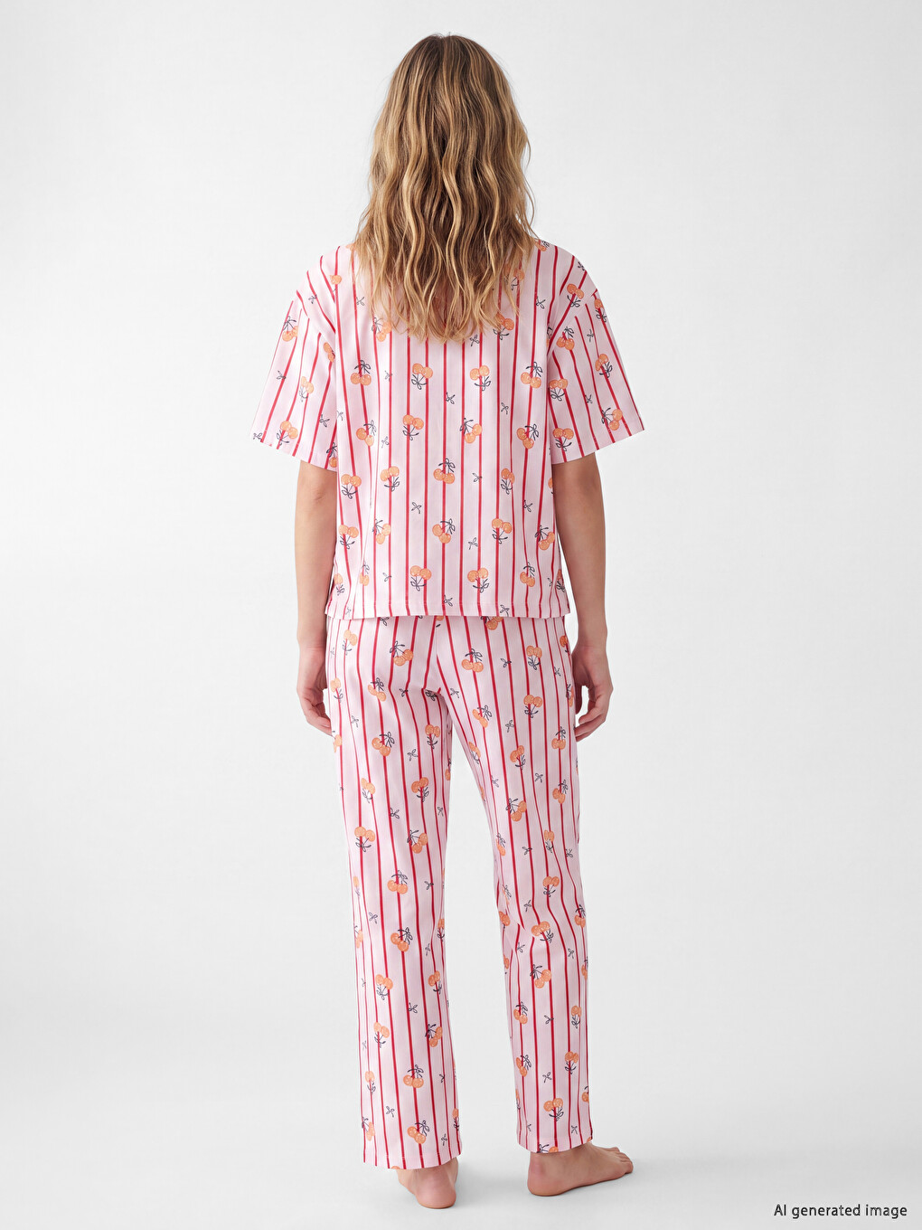 Pembe Gömlek Yaka Çizgili Kadın Pijama Takımı-3