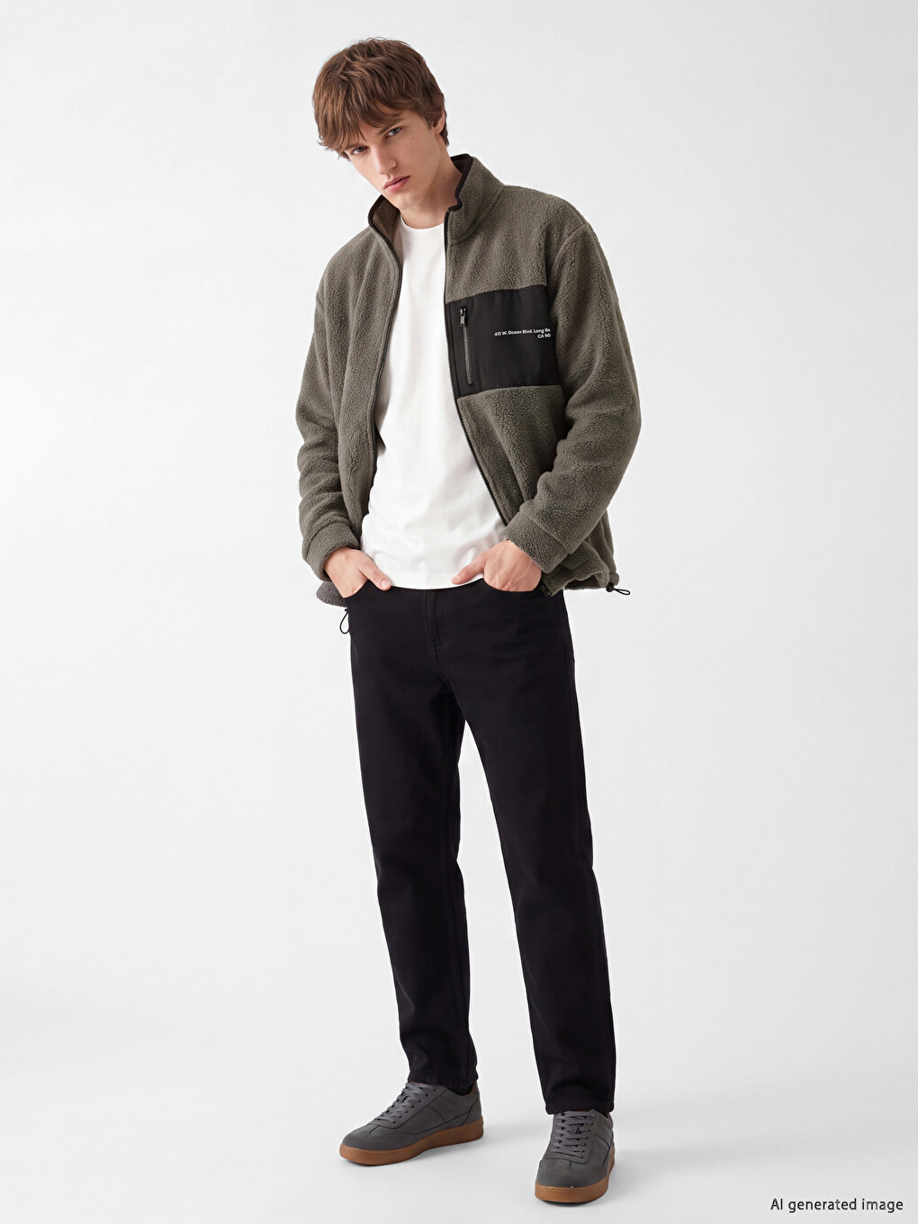 Man Khaki Zip-up Sweatshirt-1