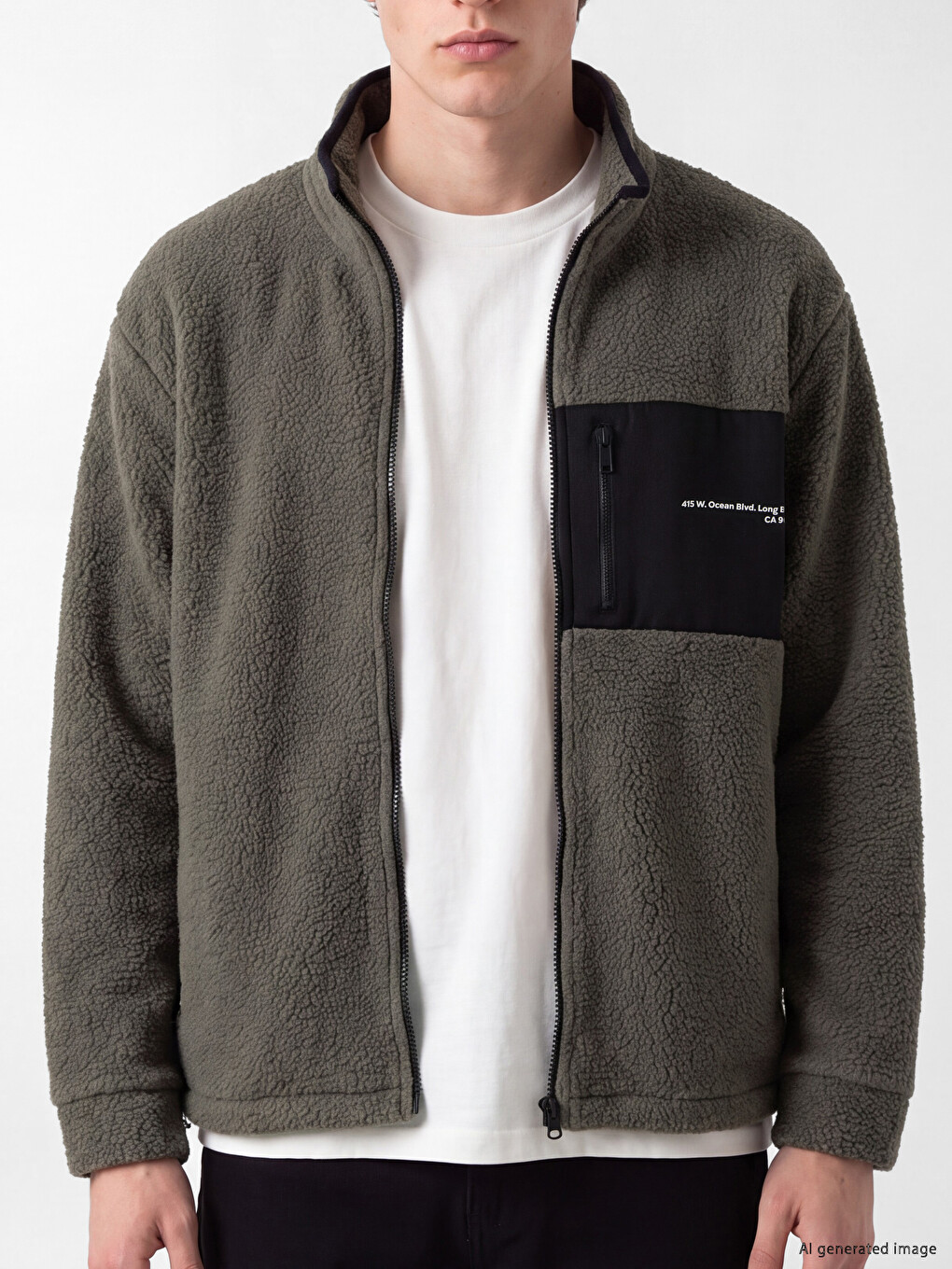 Man Khaki Zip-up Sweatshirt-2
