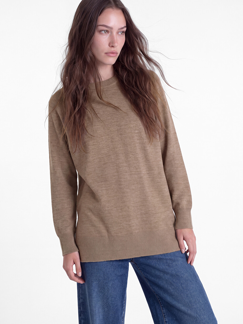 Crew Neck Women's Knitwear Tunic