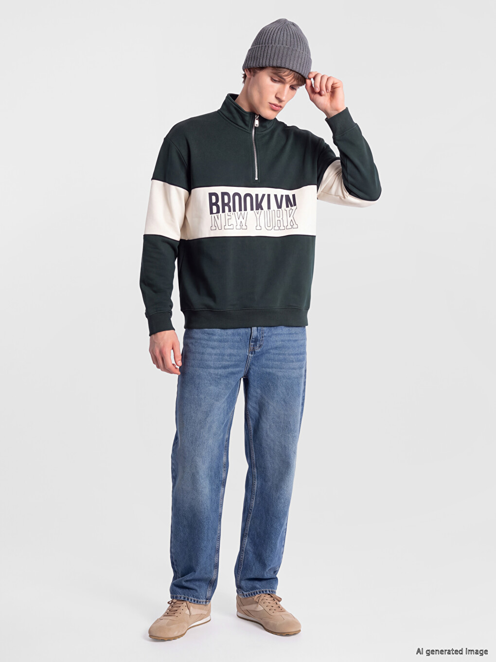 Mock Neck Men's Thick Sweatshirt-1