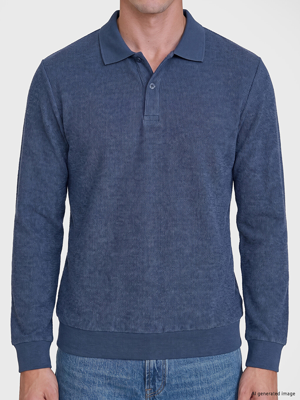 İndigo Polo Yaka Erkek Sweatshirt-2