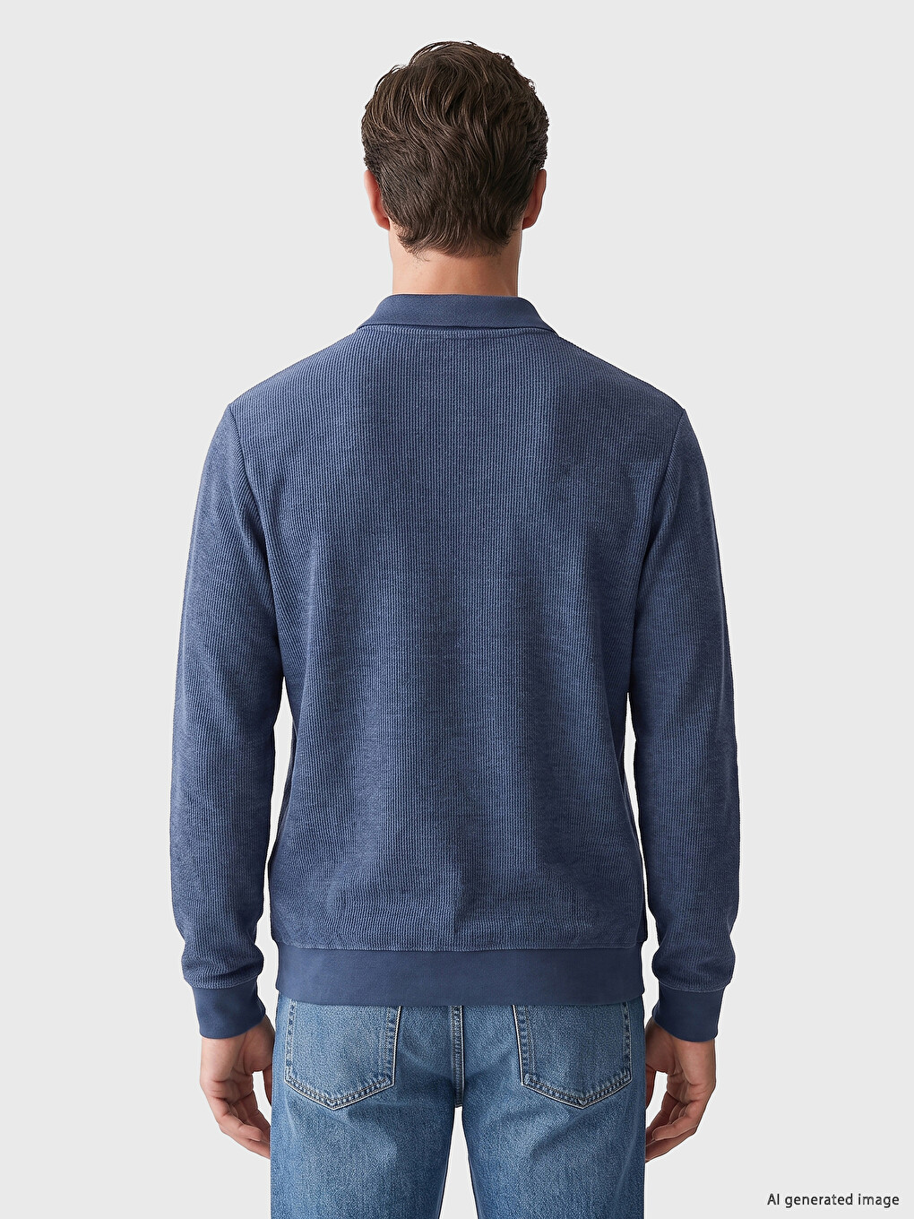 İndigo Polo Yaka Erkek Sweatshirt-3