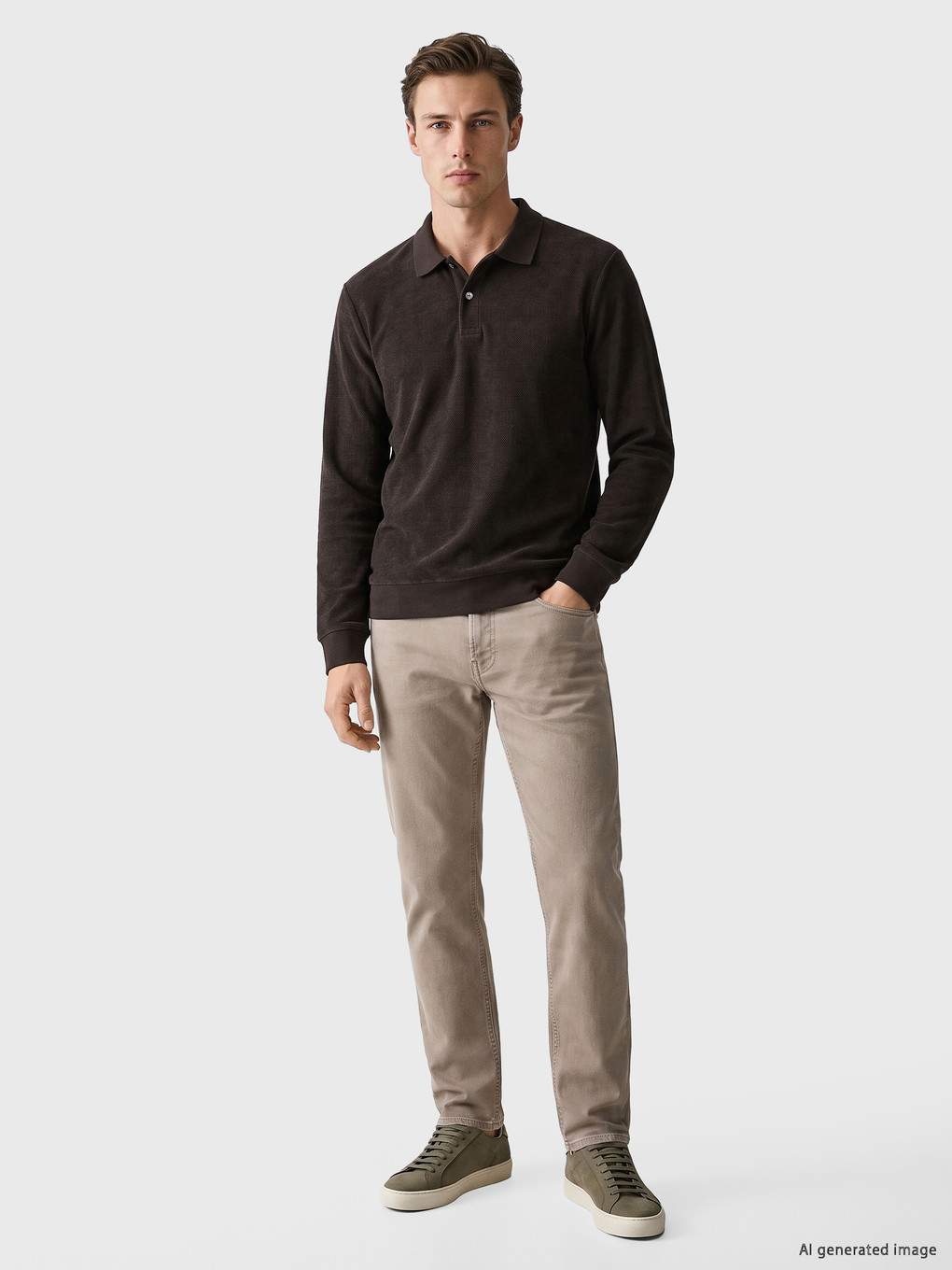 Kahverengi Polo Yaka Erkek Sweatshirt-1