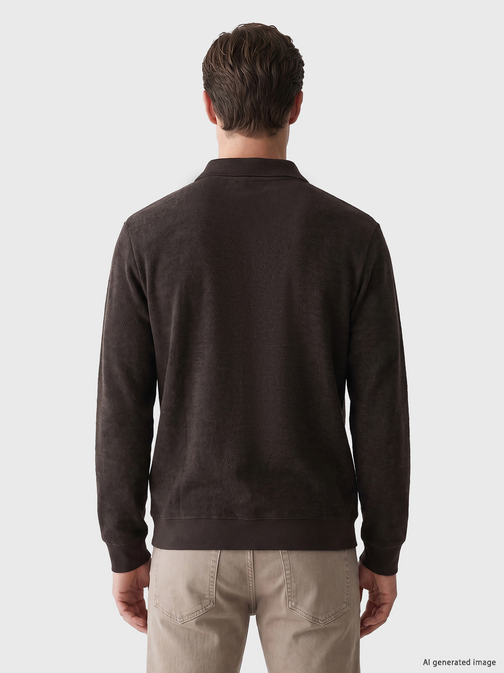 Kahverengi Polo Yaka Erkek Sweatshirt-3