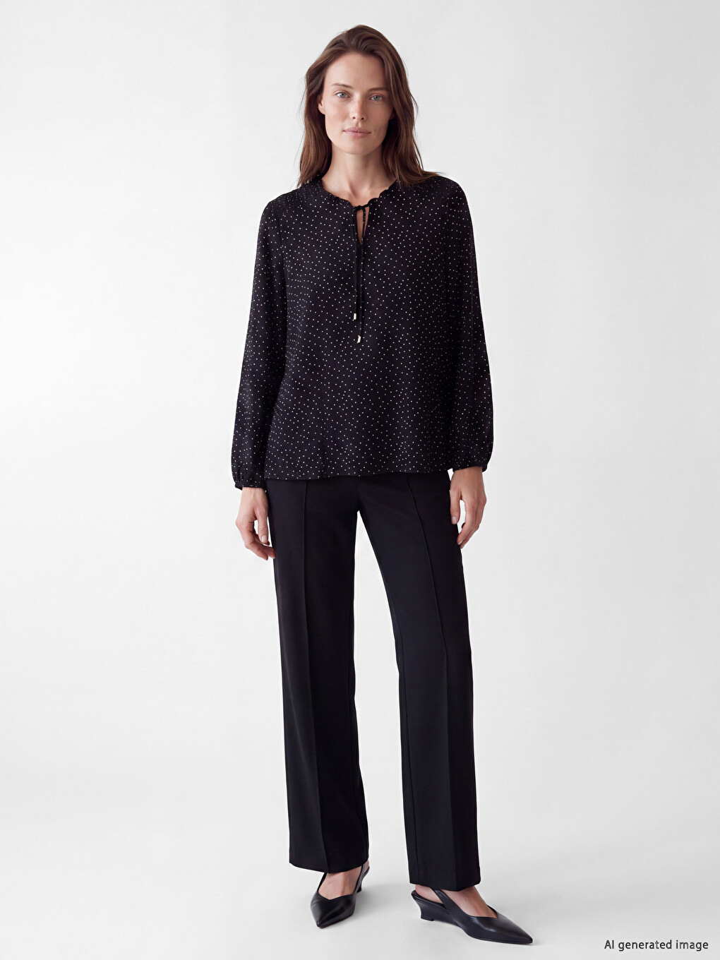 Tie Neck Polka Dot Blouse-1