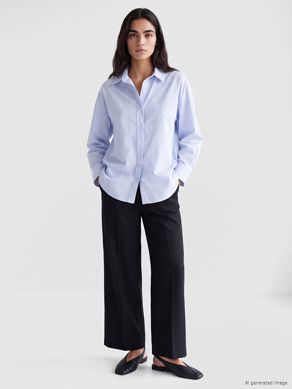 Striped Oversize Poplin Women's Shirt-2
