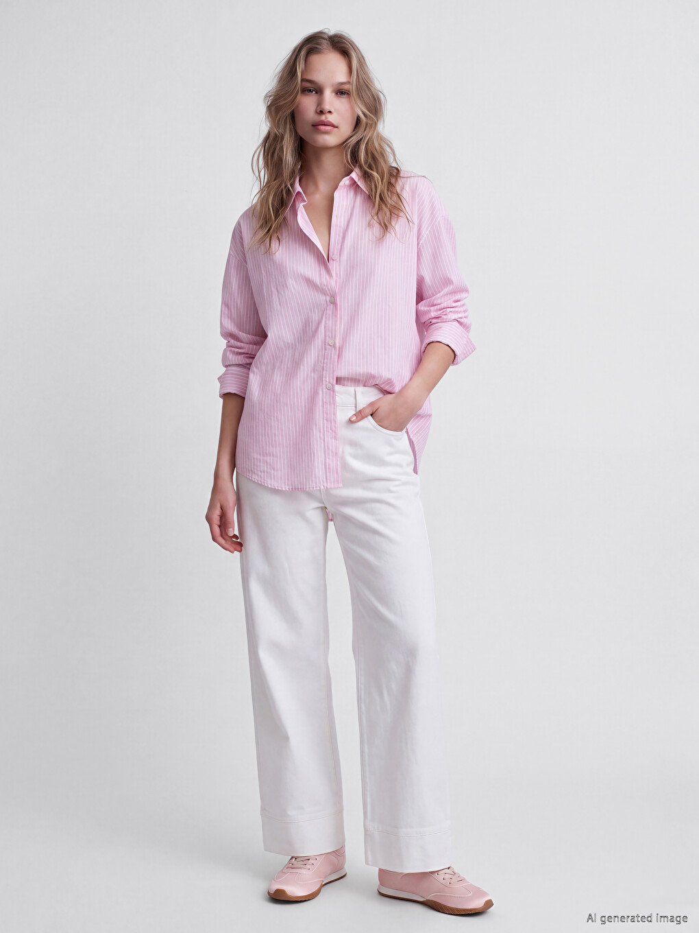 Striped Oversize Poplin Women's Shirt-1