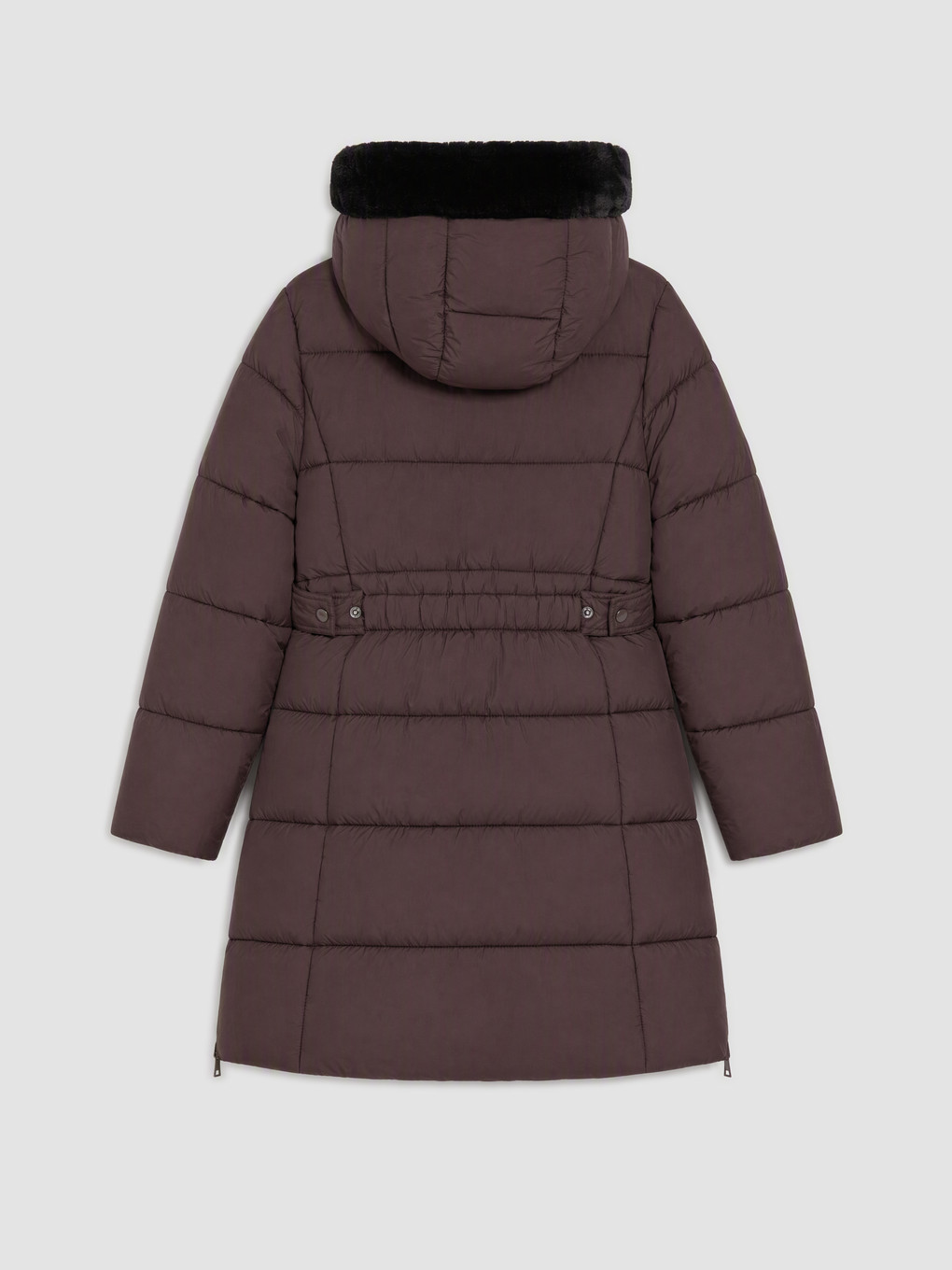 Bordo Kürk Kapüşonlu Kadın Şişme Mont-5
