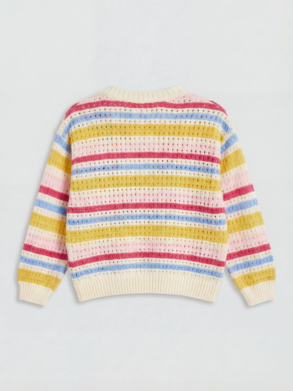 Pembe Bisiklet Yaka Çizgili Kız Çocuk Triko Hırka-1