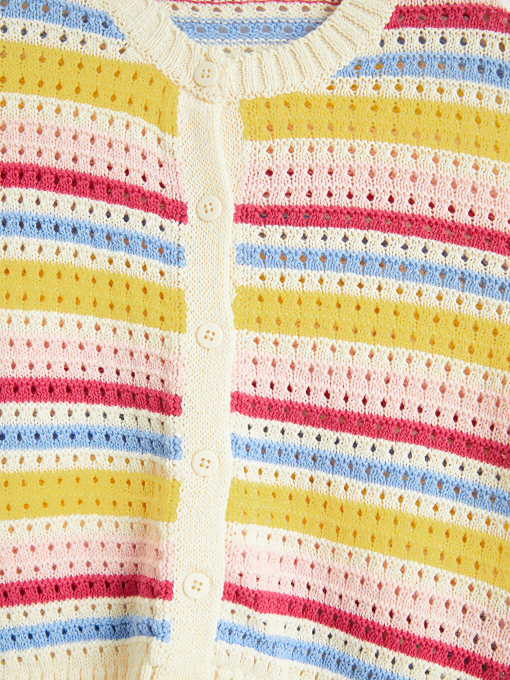 Pembe Bisiklet Yaka Çizgili Kız Çocuk Triko Hırka-2