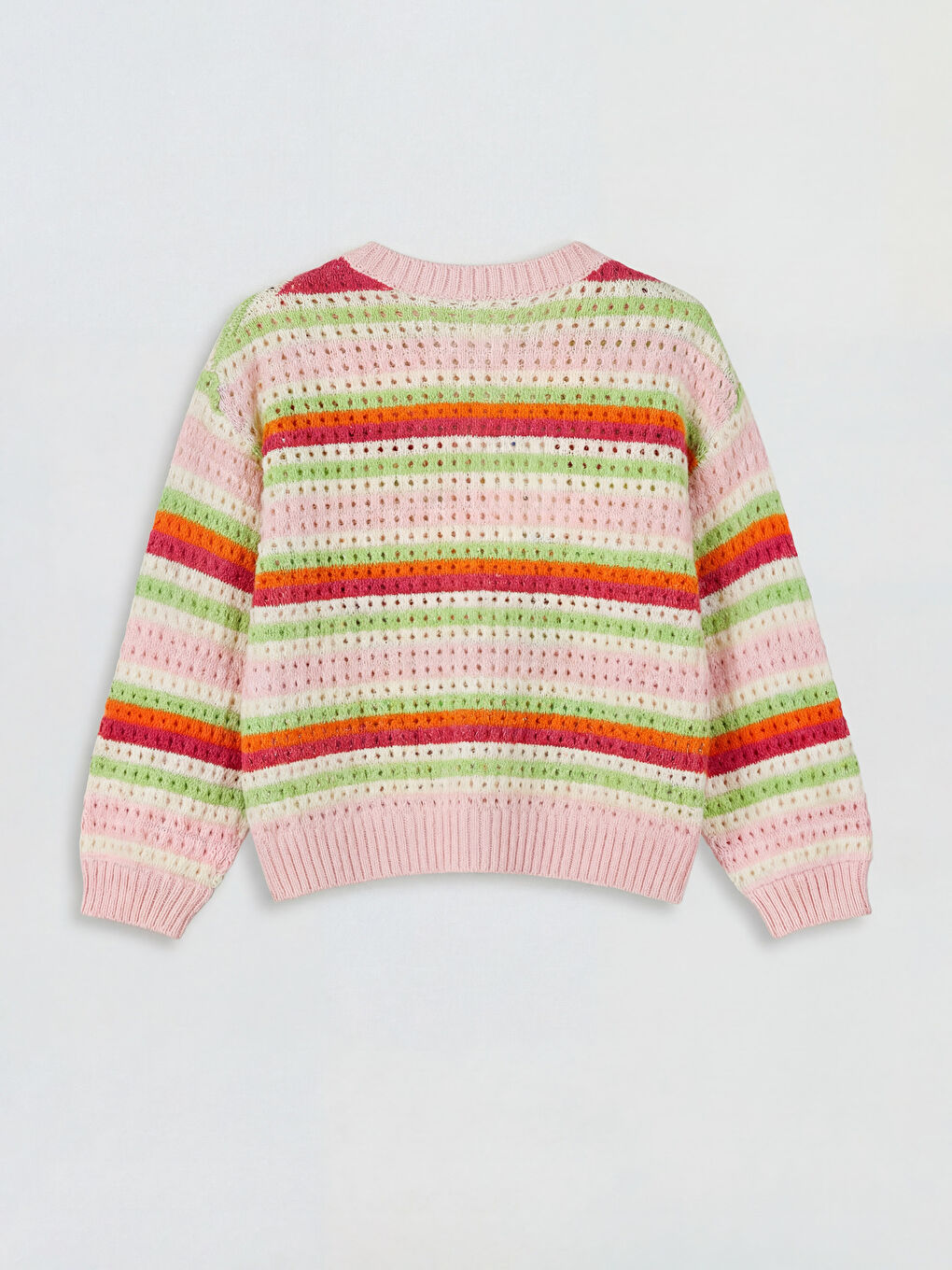 Karışık Bisiklet Yaka Çizgili Kız Çocuk Triko Hırka-1