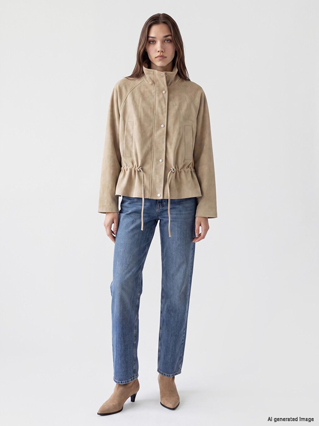 Ruched Faux Suede Women's Jacket-1