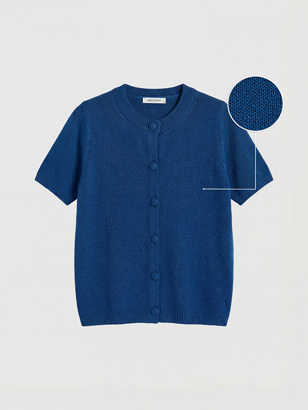 Mavi Kısa Kollu Bisiklet Yaka Kadın Triko Hırka