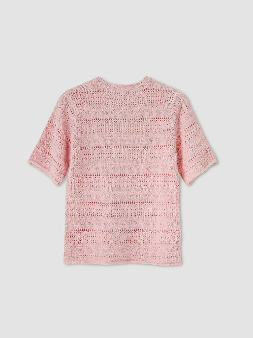 Pembe Bisiklet Yaka Ajurlu Kadın Triko Kazak-4