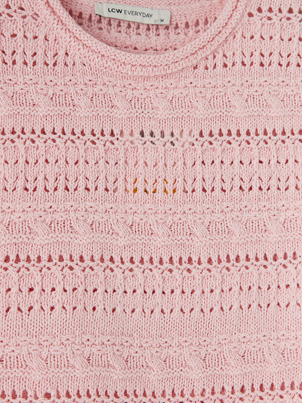 Pembe Bisiklet Yaka Ajurlu Kadın Triko Kazak-5