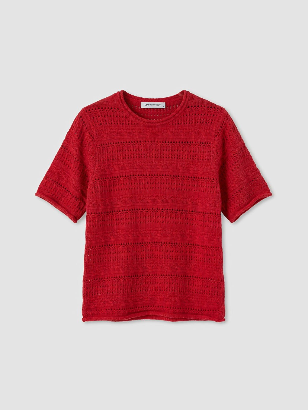 Kırmızı Bisiklet Yaka Ajurlu Kadın Triko Kazak-2