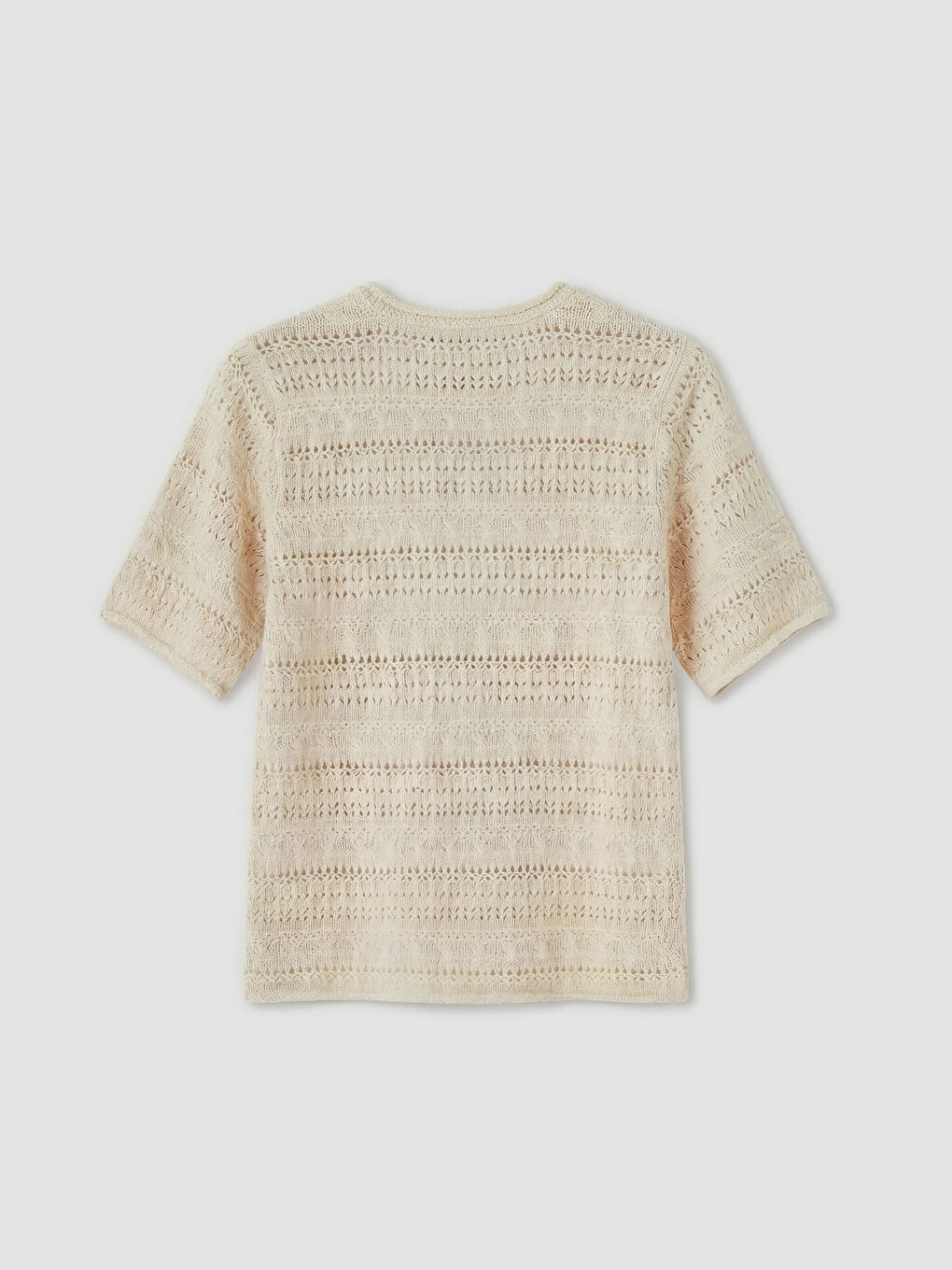 Ekru Bisiklet Yaka Ajurlu Kadın Triko Kazak-4