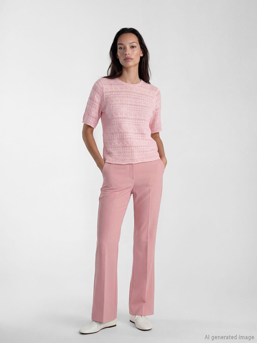 Pembe Bisiklet Yaka Ajurlu Kadın Triko Kazak-1