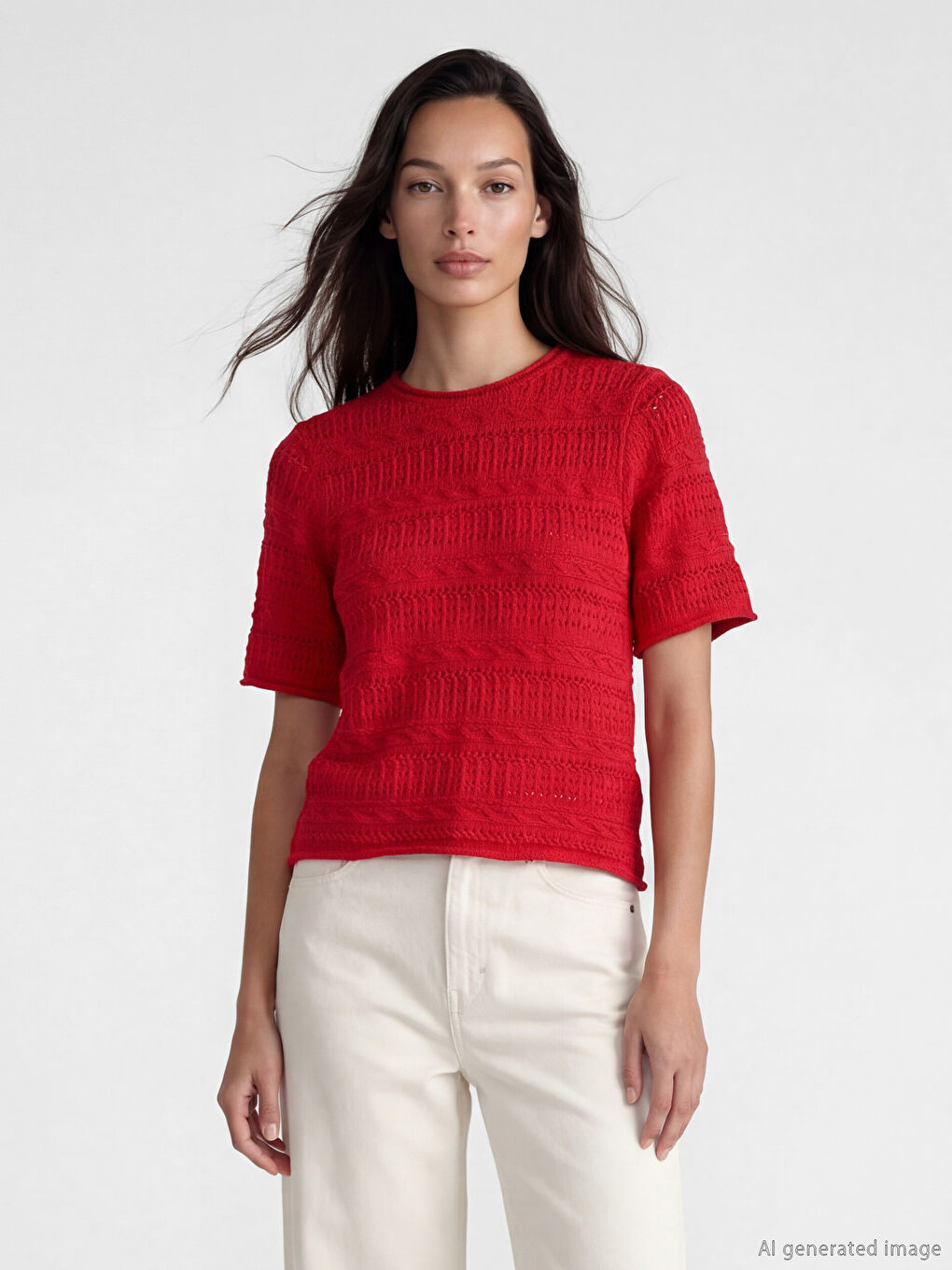 Kırmızı Bisiklet Yaka Ajurlu Kadın Triko Kazak