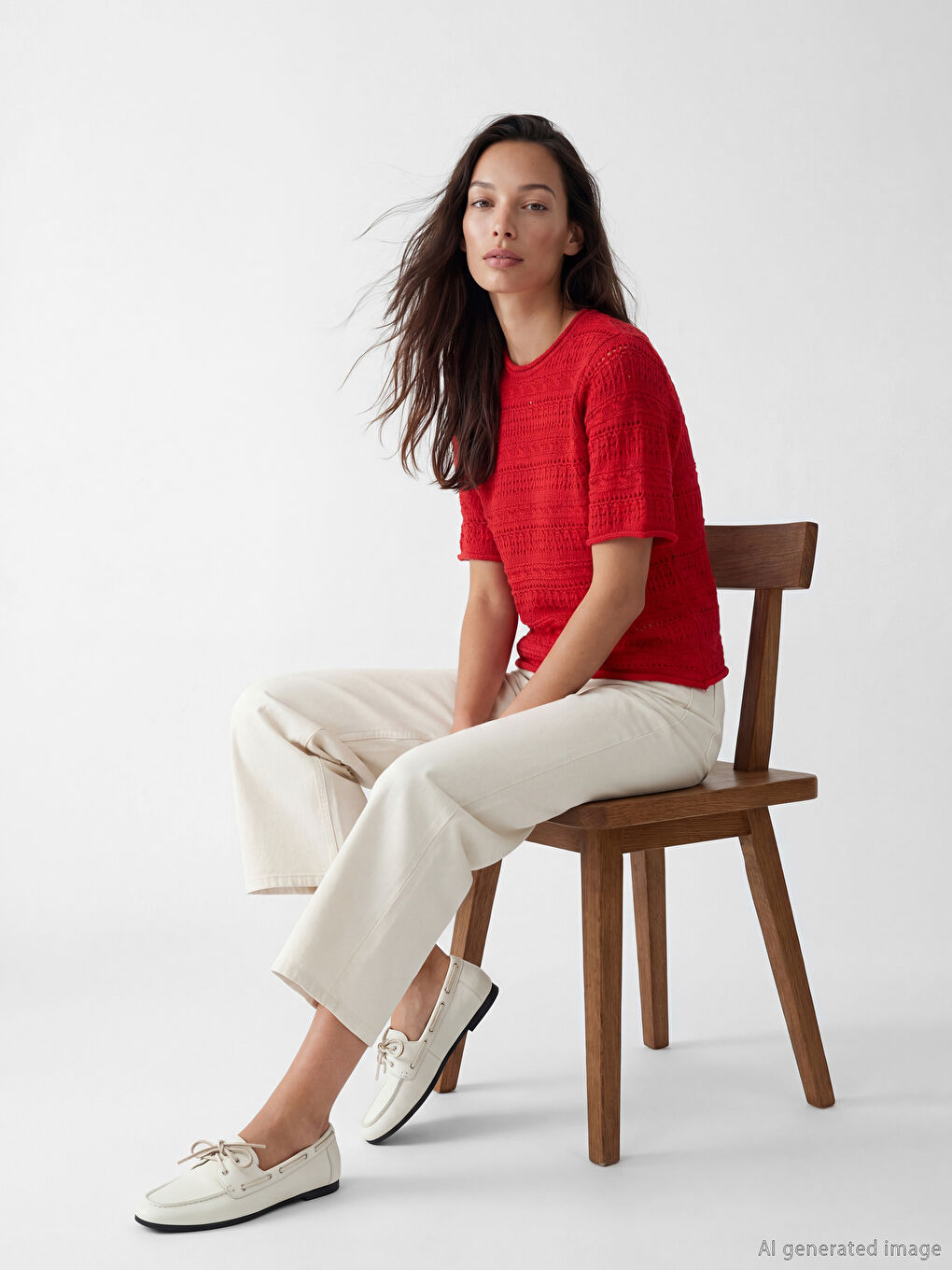 Kırmızı Bisiklet Yaka Ajurlu Kadın Triko Kazak-1